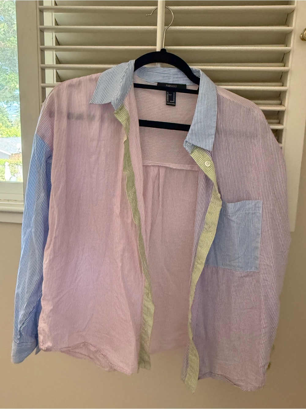 Forever 21 Pastel Multi-Stripe Lightweight Shirt - Pink, Blue & Yellow
